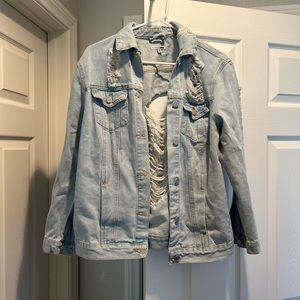 Oversized distressed denim jacket